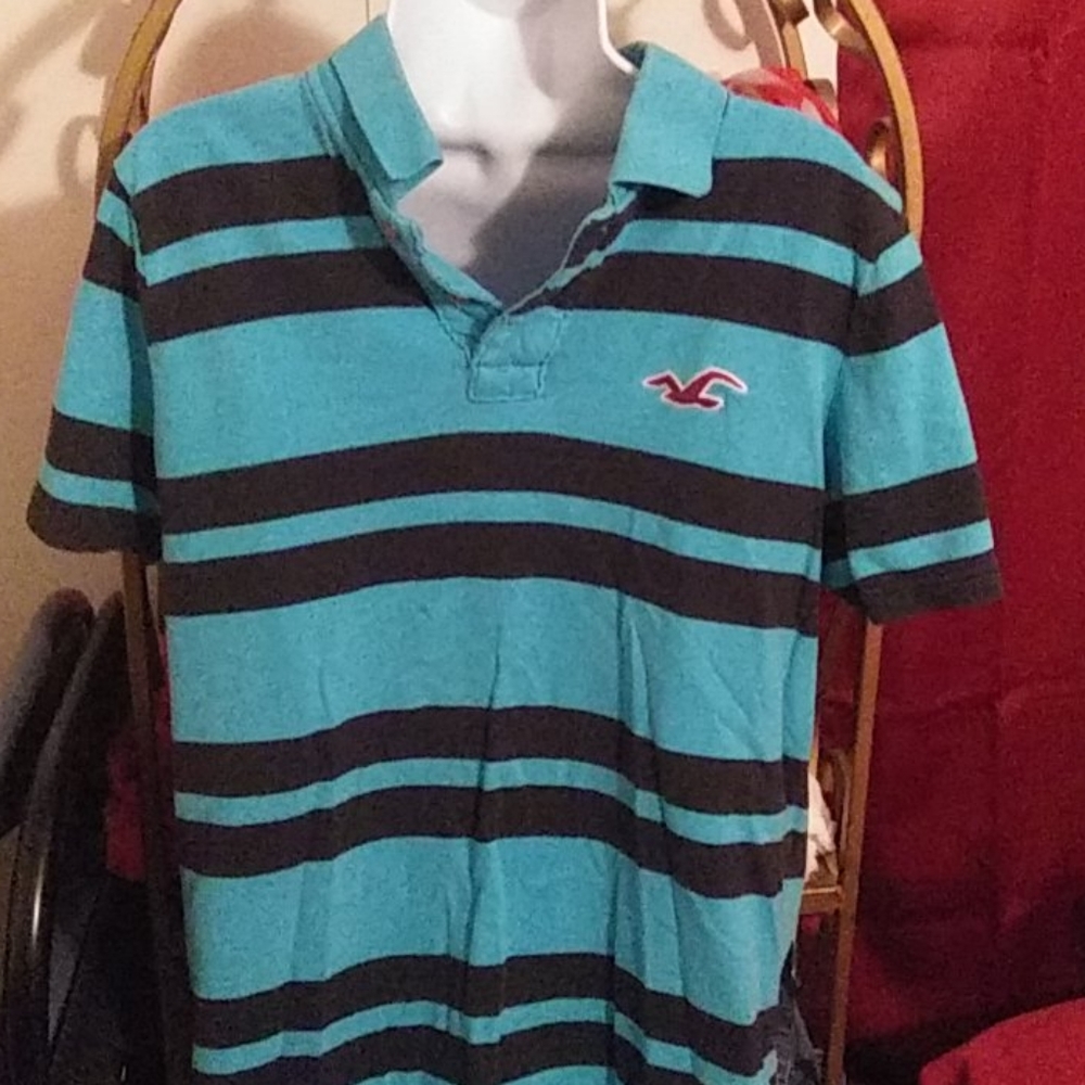 Hollister Men's Blue & Black stripe shortsleeve XL
